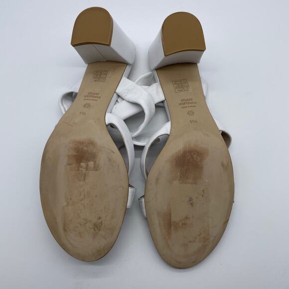 Stuart Weitzman Women's Bandeau White Bow Leather Slide Sandals Size 11.5 - Picture 8 of 10